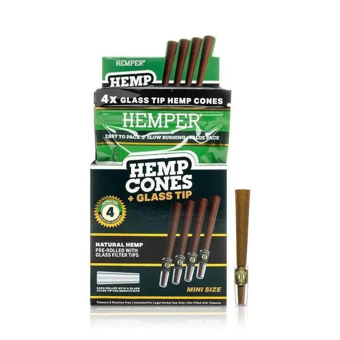 Hemp Cones 1¼ + Glass Tip 4PK