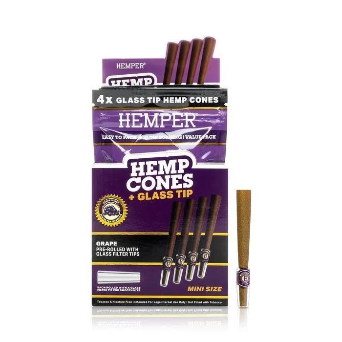 Hemp Cones 1¼ + Glass Tip 4PK