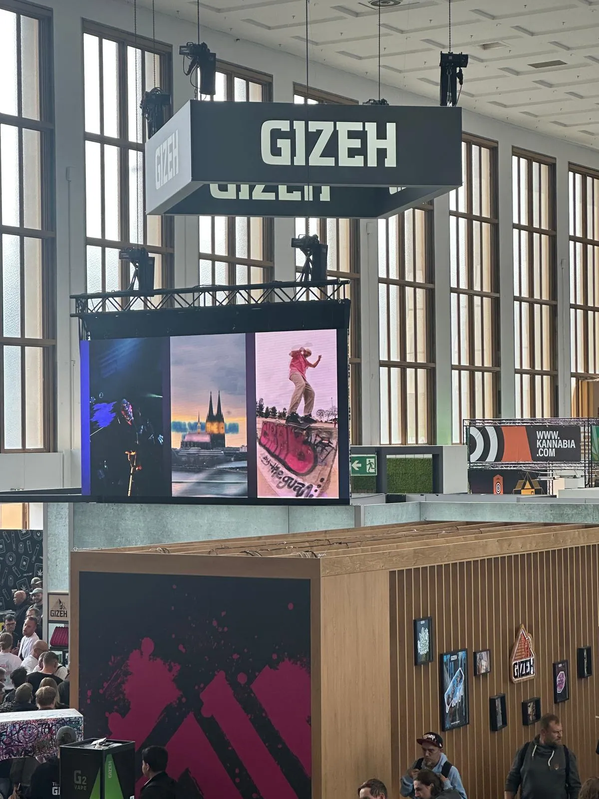 GIZEH rolling papers stand with giant LED screens at Mary Jane Berlin 2026