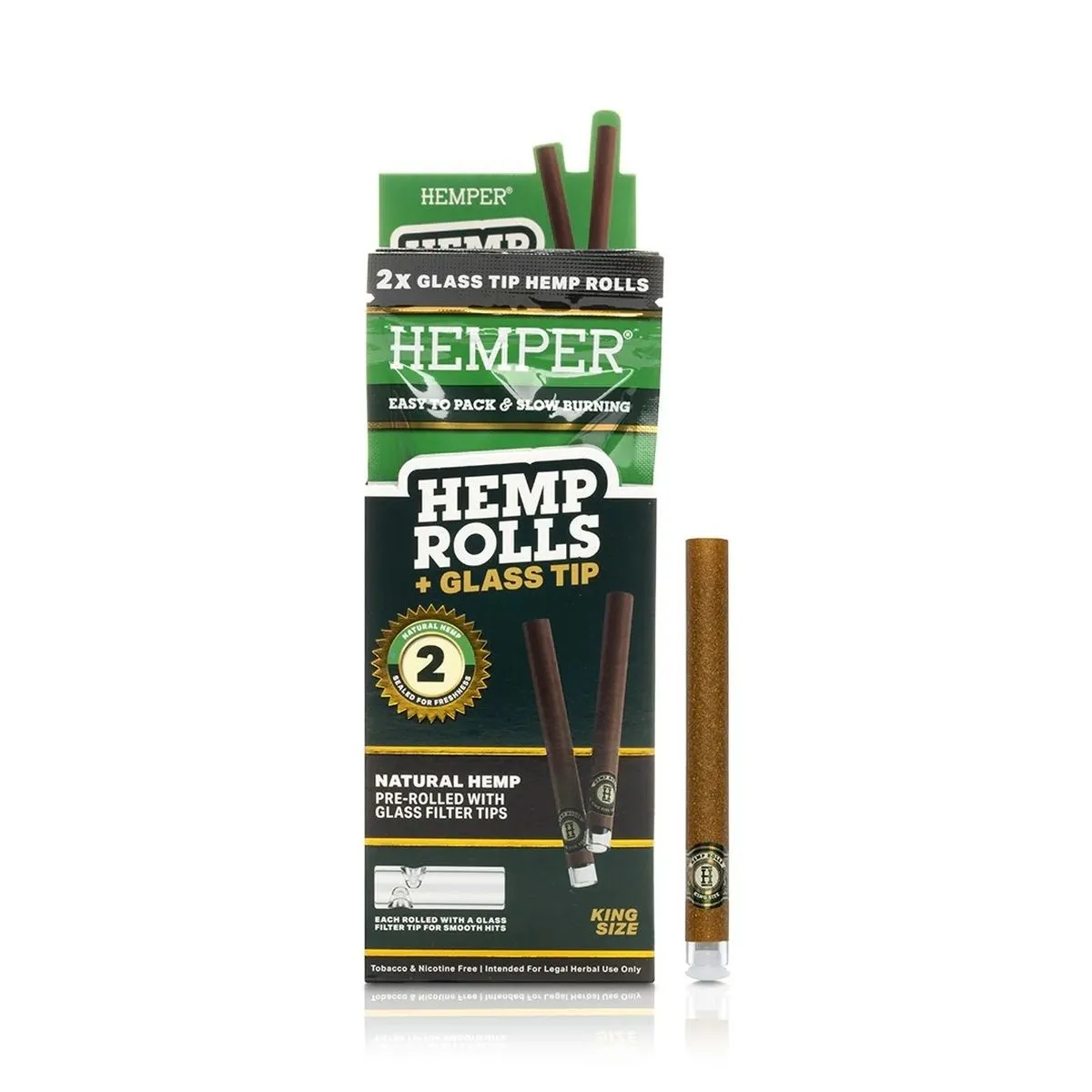King Size Rolls + Glass Tip 2PK